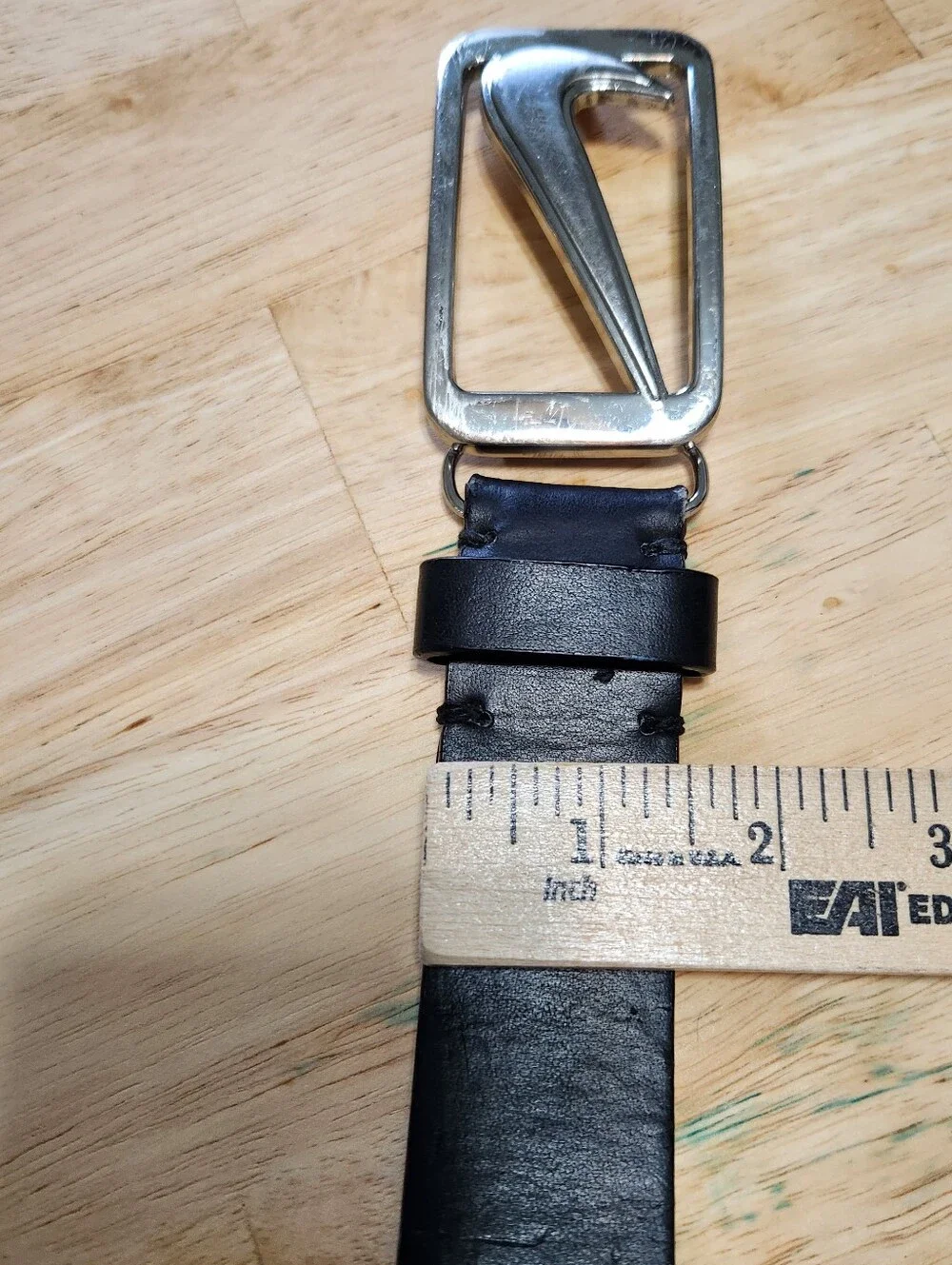 Vintage Nike Golf Silver Swoosh Buckle Black Belt Mens 34 Faux Leather 11034
